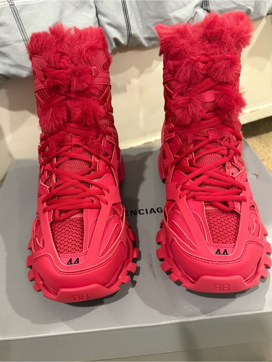 Balenciaga Track Hike Burgundy Faux Fur High Top Lace-Up Sneakers Sz 41/11 Man Balenciaga Track Hike Men main image 3